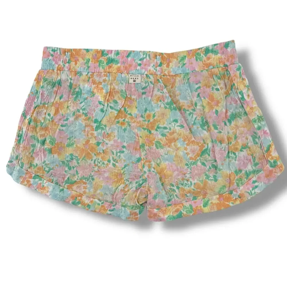 Billabong Mad For You Gauze Crinkle Floral Watercolor Shorts Girls Sz M 10